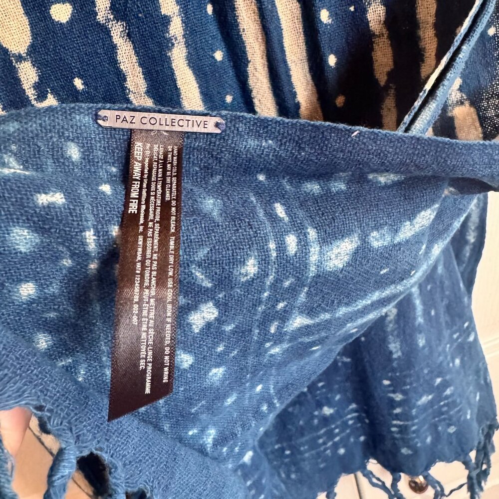 Large Mudcloth Print Woven Blanket Scarf By Paz Collective Shawl Cotton Indigo - Picture 7 of 10